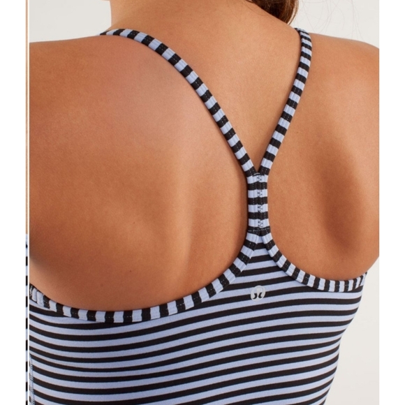 Lululemon Striped Power Y Tank Top Spaghetti Strap Blueish-Purpleish/Black Sz 6 - Picture 7 of 15